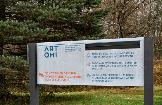 GHENT, NEW YORK - 29 OCT 2025:  Sign at Art Omi a non-profit arts organization that provides residencies for writers, artists, architects, musicians, dancers and choreographers.