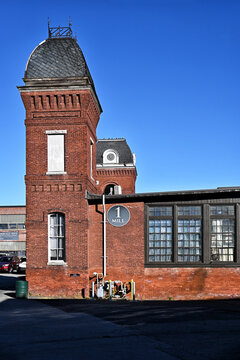 FRAMINGHAM, MASSACHUESETTS - 02 NOV 2025: Mill 1 at Saxonville Mills. The former textile Mill is now a vibrant home of over 70 small businesses.
