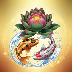 Beautiful of Cute Artistic Koi Fish with Lotus in Water