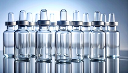 Collection of scientific vials for medical research and pharmaceutical development, symbolizing innovation and health advancement in a sterile laboratory setting