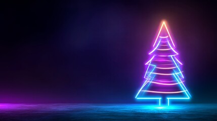 A vibrant neon Christmas tree shines against a dark background, perfect for festive celebrations or holiday-themed projects.