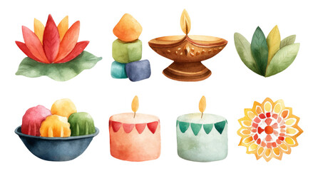 Obraz premium Vibrant Watercolor Elements for Festivals and Celebrations on Transparent Background