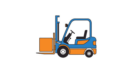 Fototapeta premium Blue and orange forklift truck lifting a box.
