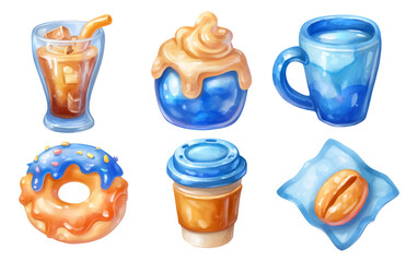 Colorful Food and Drink Icons in Blue and Orange Theme for Creative Projects