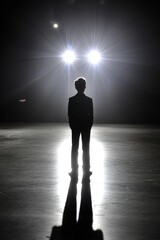 Fototapeta premium Silhouette man standing stage He is facing away forces the artist