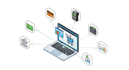 Online Shopping and Payment Processing System Illustrated with Icons