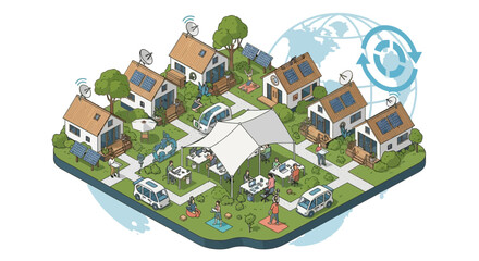 Sustainable Community Depicted with Solar Panels Green Energy and Modern Living