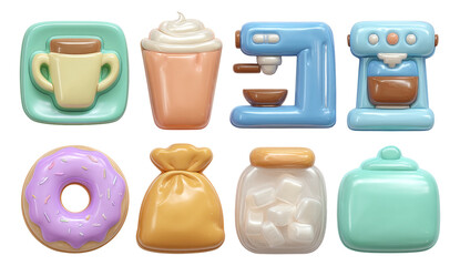 Colorful Collection of Isolated Kitchen and Dessert Objects on Transparent Background