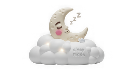 Cute Sleeping Moon Night Light On Cloud With Zzz Symbols