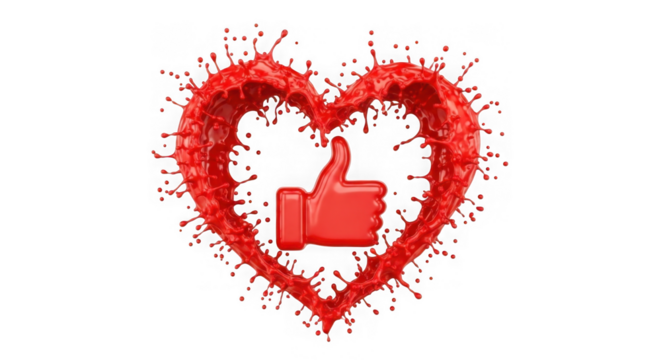 Dynamic Red Heart Splash With Like Symbol On Black