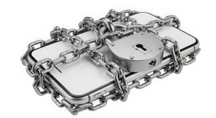 Smartphone Locked With Chain And Padlock For Data Security