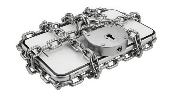 Smartphone Locked With Chain And Padlock For Data Security