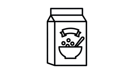 Cereal box illustration with bowl and spoon icon on transparent background