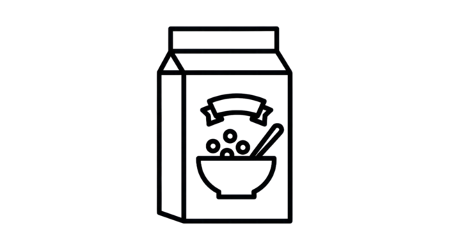 Cereal box illustration with bowl and spoon icon on transparent background