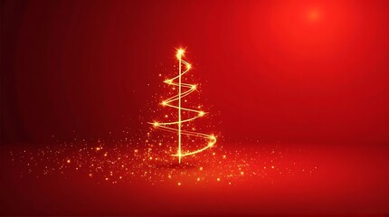 Glowing Spiral Christmas Tree on Red Background with Sparkles - Festive Holiday Celebration Design