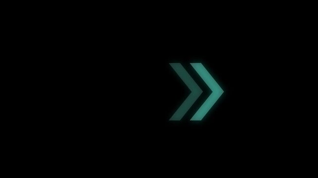 Right turning pointed share directional road arrow simple icon animation on a black background.