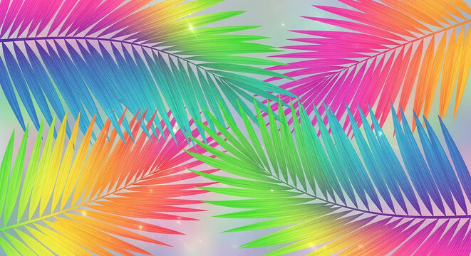 Colorful palm leaves creating vibrant tropical background - Powered by Adobe