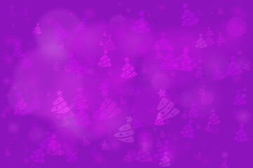 Abstract purple background with glowing Christmas tree shapes and bokeh lights, creating a festive and decorative holiday pattern.