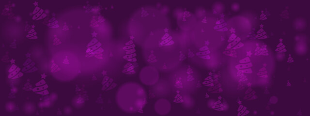 Abstract festive purple background with blurry bokeh lights and stylized Christmas tree patterns for holiday celebrations