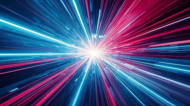 Abstract light trails in blue and red colors create a sense of speed