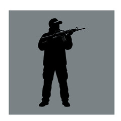 Fototapeta premium Silhouette of a Tactical Shooter Aiming a Rifle