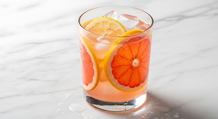 Fototapeta premium Refreshing Citrus Cocktail with Grapefruit and Lemon Slices.