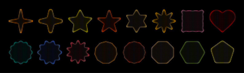 Set of abstract halftone graphic element. Geometric shapes. Memphis design, sticker pack, y2k, aesthetics, brutalism, retro elements, vintage. Vector illustration with wavy and zig zag elements © lunarts_studio