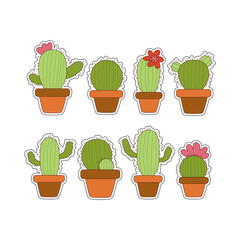 Obraz premium Collection of cute potted cactus and succulent stickers