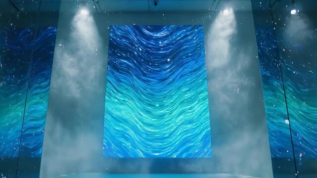 Displayed swirling blue and green water imagery with lights and mist