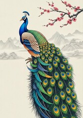 Beautiful of Cute Majestic Peacock with Vibrant Feathers in Scenic Background