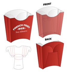 Printable French Fries Box Non Adhesive Container Template Die-Cut Layout