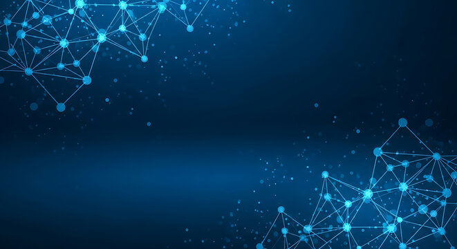 Blue network connections with glowing dots on dark background abstract