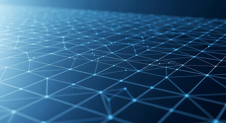 Abstract blue network grid with glowing nodes and lines technology