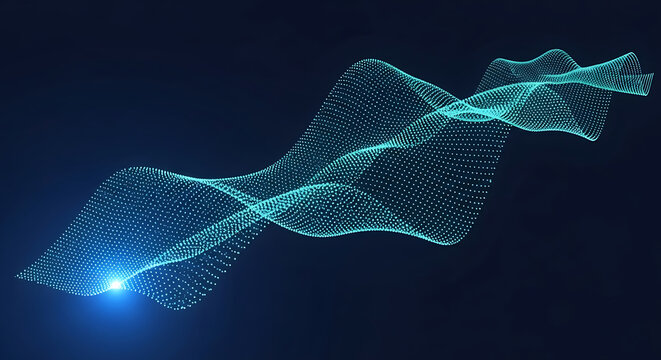 Glowing Blue Digital Wave Formed by Tiny Dots on Dark Background abstract bright