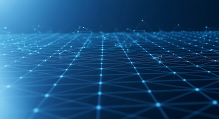 Abstract blue digital network grid with glowing nodes and lines image