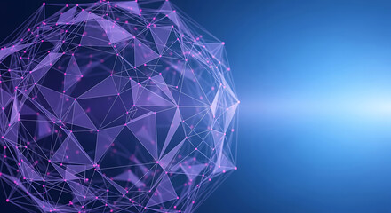 Purple geometric network sphere on blue gradient background abstract