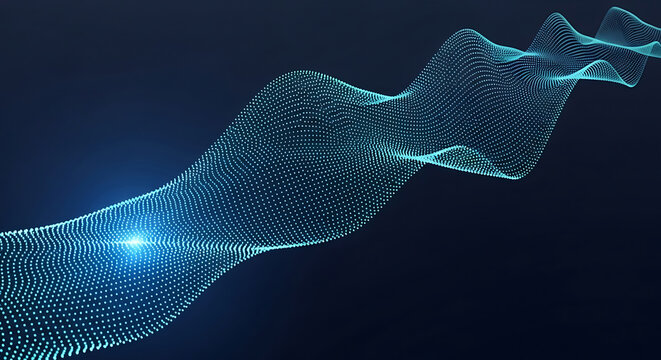 Blue glowing particles forming a wave on dark background abstract bright - Powered by Adobe