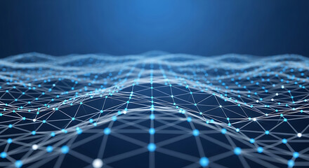 Abstract blue digital network grid with glowing nodes technology