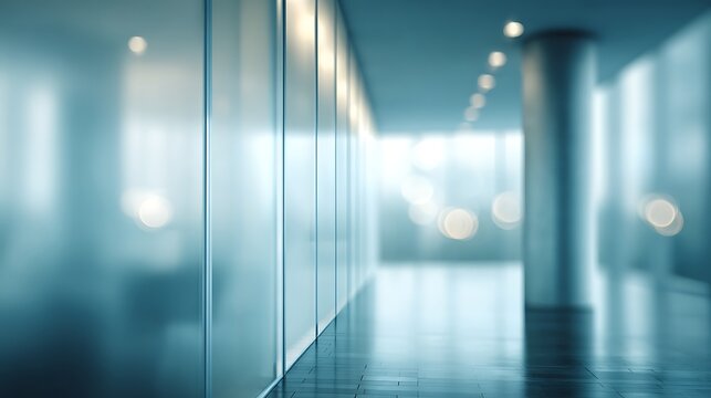 Modern Office Building Interior Featuring Glass Walls and Ambient Lighting