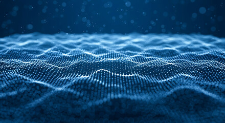 Abstract blue digital wave pattern with floating particles image