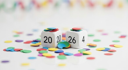 Conceptual image with dice showing numbers for a holiday invitation theme