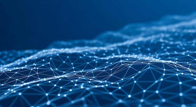 Abstract blue digital network grid with glowing nodes and lines image 1