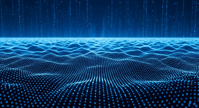 Abstract blue digital wave pattern with falling particles image