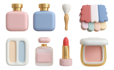 Colorful Collection of Cosmetic Objects with Stylish Shapes and Isolated Background