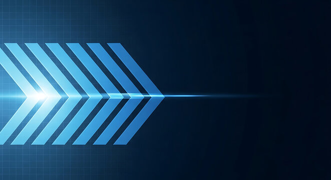 Blue arrow graphic with grid background and light streak image