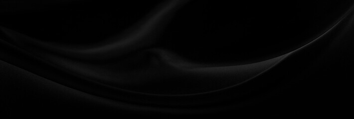 Black gray satin dark fabric texture luxurious shiny that is abstract silk cloth panorama background with patterns soft waves blur beautiful.