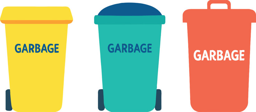 Colorful Garbage Recycling Bins Waste Management and Eco Friendly Practices Illustration for Sustainable Living and Clean Environment