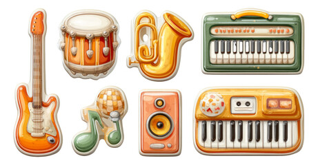 Colorful Musical Instruments Collection on Transparent Background for Creative Projects