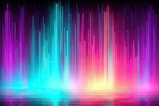 Colorful vertical light streaks with reflections on a surface
