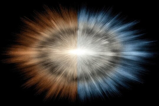 Split Warm gold meets cool blue in radial burst on black background - Powered by Adobe